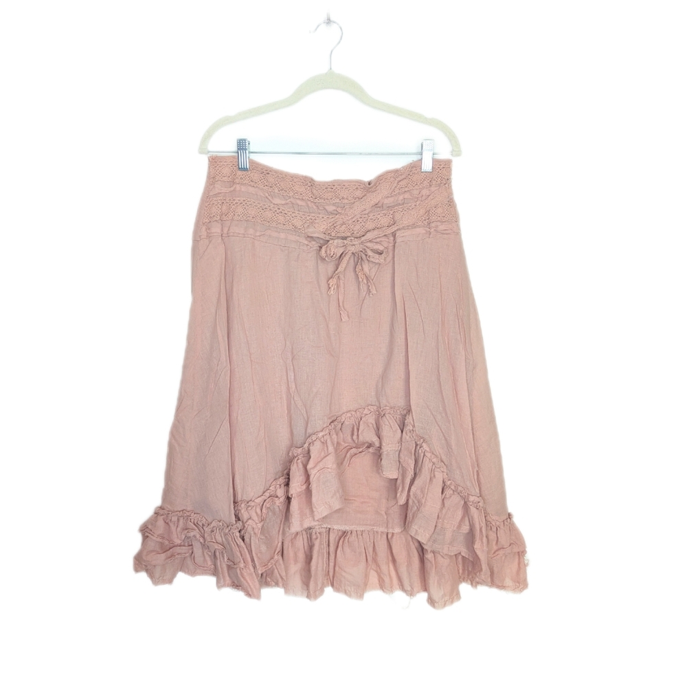 Early 2000s Raggedy Ann Corpse Bride Boho Midi Skirt with Ruffles and Lace